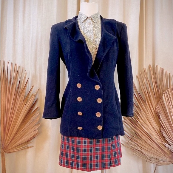 Retro Double Breasted Captains blazer with ruffle shawl collar by Valentino - Picture 1 of 6